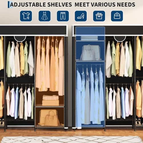 Heavy Duty Clothes Rack with Cover Portable Wardrobe with Storage Shelves | Adjustable Closet System 1100 lb Capacity 70.87 x 15.75 x 76.46 in for Bedrooms Walk In Closets and Laundry Rooms - color: 70.87" (Black)