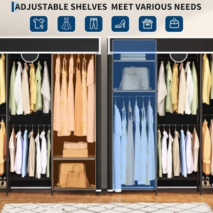 Heavy Duty Clothes Rack with Cover Portable Wardrobe with Storage Shelves | Adjustable Closet System 1100 lb Capacity 70.87 x 15.75 x 76.46 in for Bedrooms Walk In Closets and Laundry Rooms - color: 70.87" (Black)