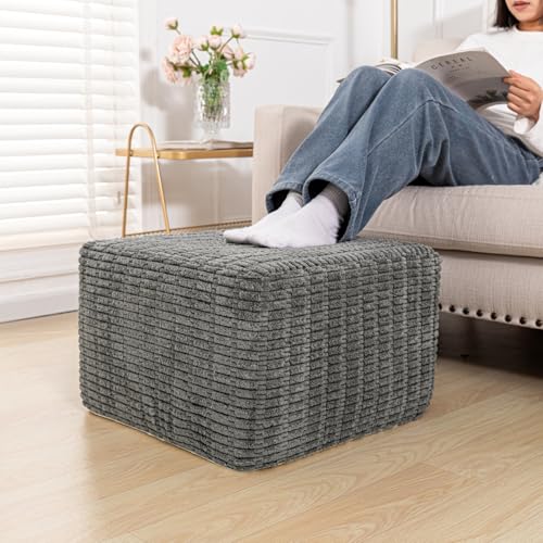 Asuprui Square Pouf Ottoman Footrest for Couch Sofa Gray Footstool 20x14In | Footstool Ottoman,Stuffed Pouf Ottoman,All-One Foam Filler, Footrest,Beanbag Chair,Floor Pouf for Living Room Wedding Bedroom - color: Grey