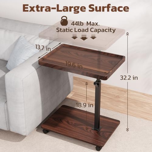 Large C-Shaped End Table, Swivel TV Tray, Couch Side Table Walnut | Adjustable Height 360° Swivel, Slide Under Sofa, Multi-Use Couch/Bed/Overbed Table, Small TV Dinner Tray For Couch Dining - color: Dark Walnut