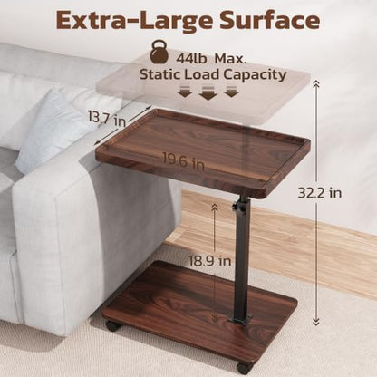 Large C-Shaped End Table, Swivel TV Tray, Couch Side Table Walnut | Adjustable Height 360° Swivel, Slide Under Sofa, Multi-Use Couch/Bed/Overbed Table, Small TV Dinner Tray For Couch Dining - color: Dark Walnut