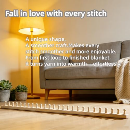 FOBEVTEF 53.9'' DIY Chunky Knit Blanket Loom, Wooden Loom Frame for DIY Throw Blankets, Adjustable Size Hand Knitting Kit | No Needles Required | Foldable & Portable | Beginner Friendly Yarn Craft - size: 53.9 inch