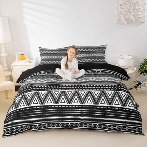 Erosebridal Aztec Stripes Bedding Set Full Bohemian Comforter Cover for Boys Girls Youth, Hippie Geometric Duvet Cover Exotic Ethnic Tribe Quilt Cover Mexican Style Bedroom Decor Black and White - color: Multi 08, size: Full
