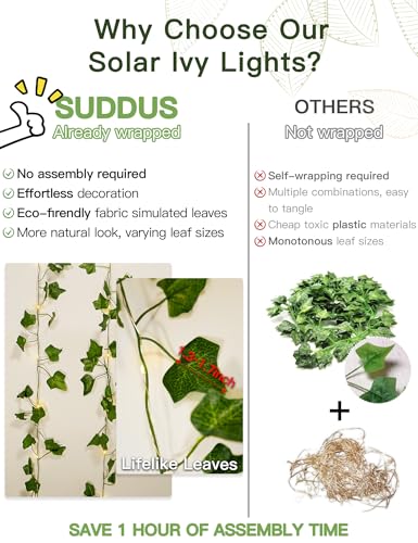 Solar Ivy String Lights, 33Ft 100 LED Vines with Lights Warm White - color: Ivy, size: 33Ft*1pack