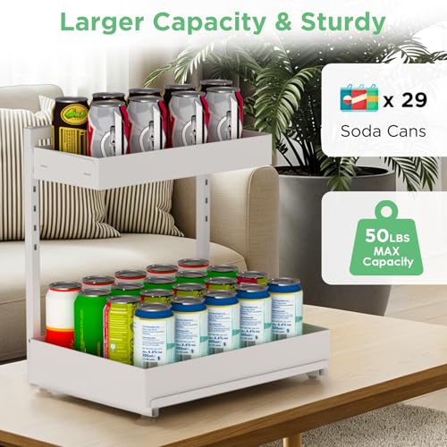 Under Sink Organizer Bathroom Kitchen: 2 Pack 2 Tier Metal Under Cabinet Storage with Height-adjustable Shelf and Pull out Rack for Pantry Vanity Cupboard Counter Countertop, White