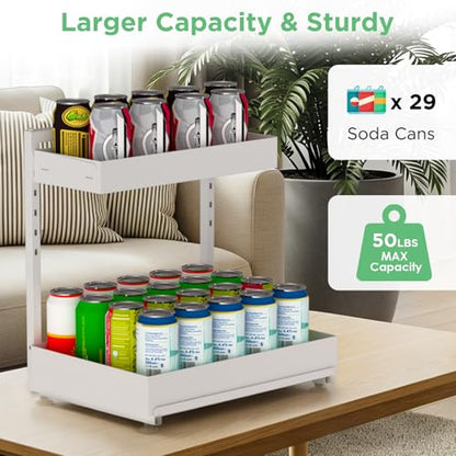 Under Sink Organizer Bathroom Kitchen: 2 Pack 2 Tier Metal Under Cabinet Storage with Height-adjustable Shelf and Pull out Rack for Pantry Vanity Cupboard Counter Countertop, White