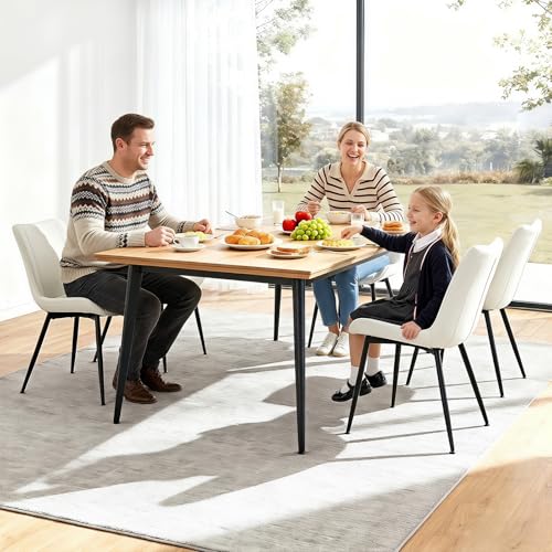 Dining Chairs Set of 2, PU Leather Armless with Metal Legs Pearl White | Fits Dining Rooms, Kitchens, Waiting room, Living rooms, Offices & Cafes, Easy to Clean Easy to assemble Adjustable Foot Pads - color: Pearl White