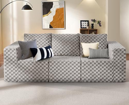 Hobestluk 3 Seater Modular Couch with Deep Seat Oversized Sectional Sofa | PLUSH GREY,3-Seater,Cozy Fabric,Memory Foam,No Assembly,Cloud Chair,With Pillows,For Livingroom Bedroom,Free Combination - color: Light Grey, size: 3-Seater