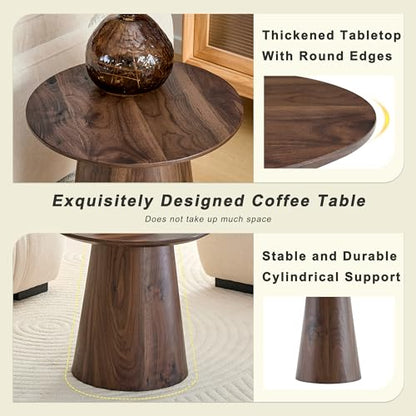 Walnut Coffee Table, 19.6" Small Coffee Table, Natural Walnut Grain Round Tabletop with Wooden Cone Base, Mid Century Tall End Table & Accent Couch Table Ideal for Living Room, Apartment, Small Space - color: 19.6" Walnut Coffee Table