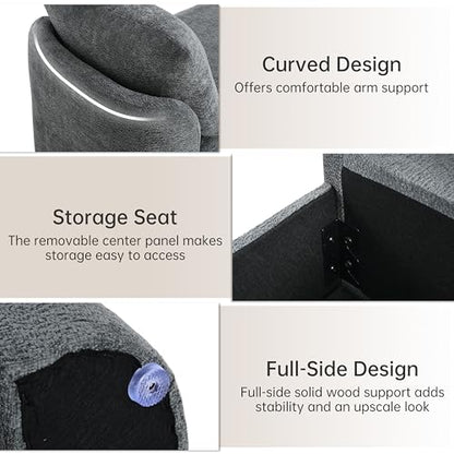 Usaint 58.3" Upholstered Storage Ottoman Bench with 2 Pillows, Charcoal | End of Bed Bench with Curved Arms and Thickened Seat Cushion for Bedroom, Livingroom, Window, Entryway and Dressing Areas - color: Charcoal