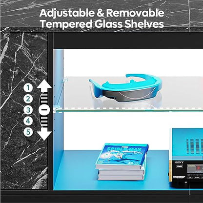 Bestier 57" LED Gaming TV Stand, RGB Light, Black Marble | Fits 55-65" TVs, PS5/Xbox Storage, Adjustable Glass Shelves, Modern Black Marble Finish For Living Room - color: Black Marble