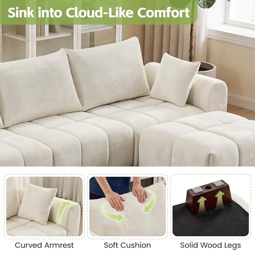 82" Loveseat Cloud Couch, Beige Chenille Modern Upholstered 2-Seater Sofa with Tufted Deep Seat & Wood Legs, Comfy Small Love Seat Couch for Living Room Apartment - color: Beige, size: Loveseat