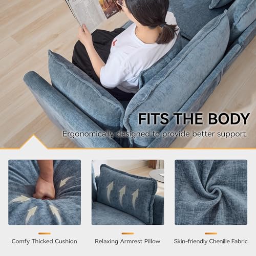 113'' V Shaped Cloud Sectional Sofa, Oversized Deep Seat Couches for Living Room, Chenille Comfy Upholstered Modular Sectional Sofa Couch with 2 Movable Ottoman, Blue - color: Blue, size: 113'' V Shaped+2 Ottoman