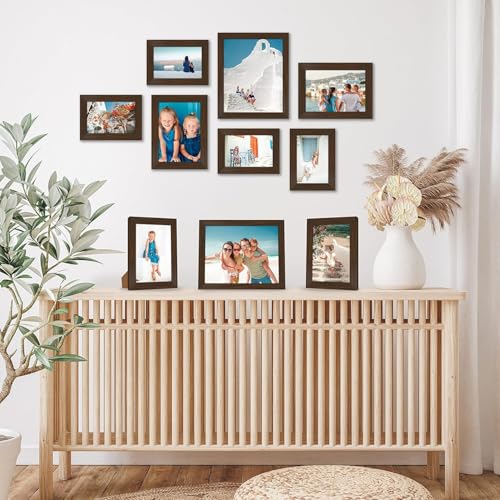 Americanflat Set of 10 Picture Frames with Shatter-Resistant Glass - Gallery Wall Frame Set with Two 8x10, Four 5x7 and Four 4x6 Frames - Signature Collection - Walnut | Includes two 8x10, four 5x7 and four 4x6, shatter-resistant glass, hanging hardware i