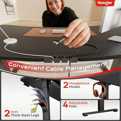 Huuger 전원 콘센트 및 USB-C 포트가 있는 전기 스탠딩 데스크, 139.9 x 61cm(55 x 24인치) 높이 조절 가능한 책상, 홈 오피스, 컴퓨터 및 게이밍 책상용 앉은 스탠드 데스크, 4개의 프리셋, 카본 블랙 - color: 카본 블랙., size: 55.1 x 23.6 inch