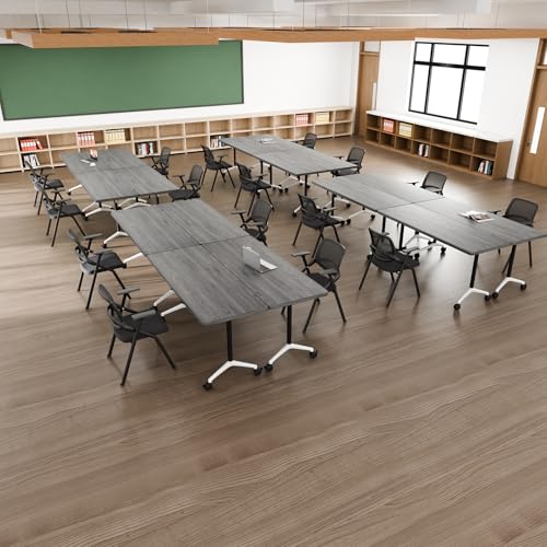 Folding Conference Table with Wheels, Flip Top Folding Conference Room Table for 2-12 Person, Mobile Training & Meeting Room Table, Modular Nesting Office Boardroom Desk with Lockable Casters - color: Grey, size: 47.2in