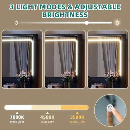 YITAHOME 48" Vanity Desk Set | Makeup Vanity with Mirror and Lights, 3 Lighting Modes - color: Ebony Black