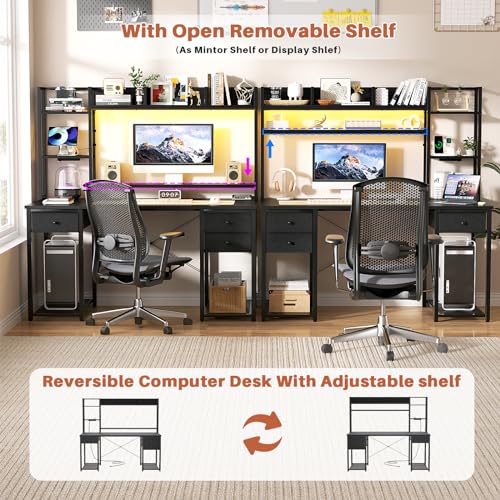 Aheaplus LED Gaming Desk with Hutch, 47.2'' Computer Workstation, Black - color: Black, size: 47.2''