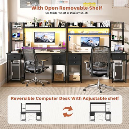 Aheaplus LED Gaming Desk with Hutch, 47.2'' Computer Workstation, Black - color: Black, size: 47.2''