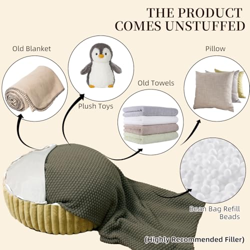 Round Floor Pouf Cover Storage Ottoman Foot Rest, Yellow | Cover Only, 20x20x8 In, Soft Short Plush, Ribbed Texture, Modern Style, Living Room, Bedroom, Reading Nook - color: Yellow B