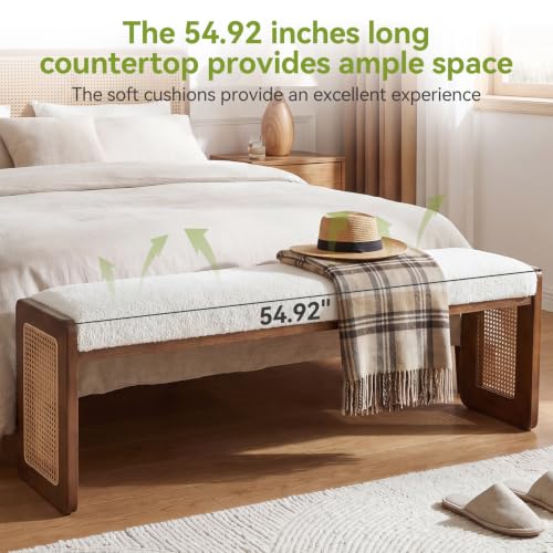 LITTLE TREE Shoe Bench with Cushion, Solid Wood Bench for Entryway、Hallway | Modern Storage Bench with Padded Seat, Narrow Rustic Space-Saving Bench with Cushioning Footpads, Elegant Wicker Design