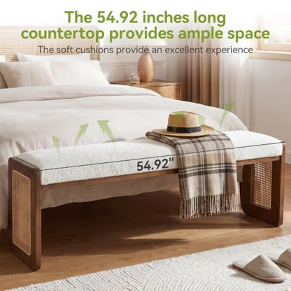 LITTLE TREE Shoe Bench with Cushion, Solid Wood Bench for Entryway、Hallway | Modern Storage Bench with Padded Seat, Narrow Rustic Space-Saving Bench with Cushioning Footpads, Elegant Wicker Design