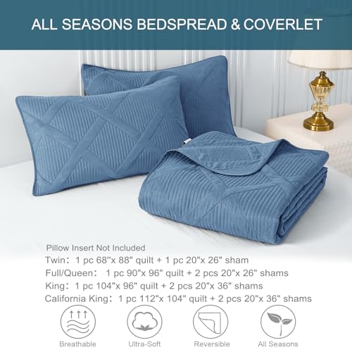 Exclusivo Mezcla Twin Size Quilt Set, Grayish Blue | Soft Bedspreads with 1 Pillow Sham, Modern Striped Pattern, Lightweight Bedding Set Coverlets for All Seasons, 68x88 Inch - color: Grayish Blue, size: Twin (68"x88")