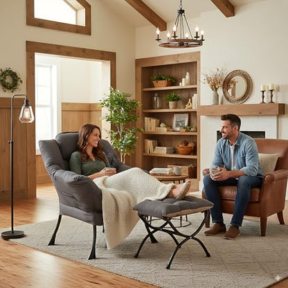 Lazy Chair with Ottoman, Comfy Accent Reading Chair, Dark Grey | Foldable Footrest,Removable Cover,with Armrests and Side Pockets,Upholstered Lounge Chair for Bedroom,Dorm,Office,Small Space - color: Dark Grey