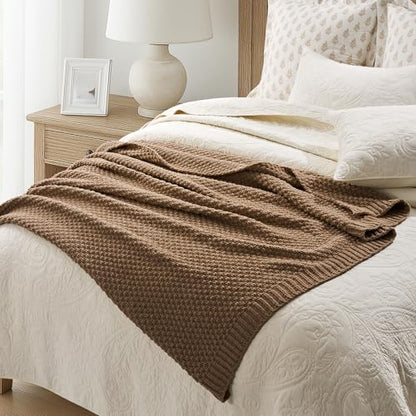 EVERGRACEHOME Chunky Chenille Knit Throw Blanket, 50 x 60, Camel Brown | Sculpted Moss Stitch, Chic Modern Farmhouse, All-Season Warmth, OEKO-TEX® Certified, Elegant Blanket for Couch, Bed, Sofa - color: Camel Brown, size: 50" X 60"