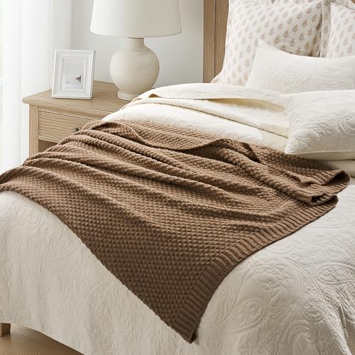 EVERGRACEHOME Chunky Chenille Knit Throw Blanket, 60 x 80, Camel Brown | Sculpted Moss Stitch, Chic Modern Farmhouse, All-Season Warmth, OEKO-TEX® Certified, Elegant Blanket for Couch, Bed, Sofa - color: Camel Brown, size: 60" X 80"