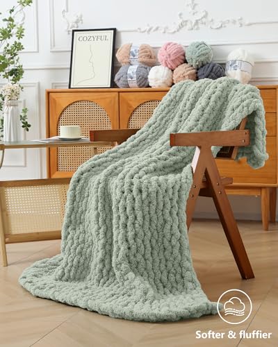Cozyful Chunky Yarn for Hand Knitting, #9 Thick Jumbo Big Chunky Yarn for Crocheting, Super Chunky Knit Blanket Yarns, Large Chunky Chenille Yarns, 8 Pack (30 yds 8 oz Each Skein), Sage Green - color: Sage Green