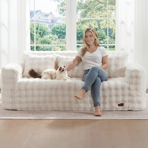 ZurNesfure Sofa Couch 3-Seater Boneless Sofa with Pillow White,3-Seater | No Assembly Need, Modern Couch with deep seat and Washable Cover Cloud Sofa for Living Room Bedroom Apartment - color: Bubble White, size: 3-seater