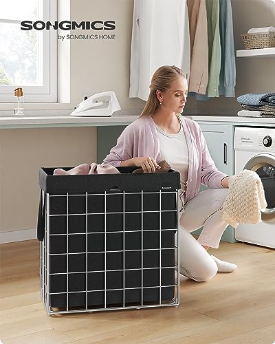 SONGMICS Laundry Hamper, Collapsible, 29 Gal. (110L) | Laundry Basket, Clothes Hamper, Black and Silver, STOUT Collection ULCB111B01 - color: Silver + Classic Black, size: 110 L
