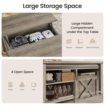 SEDETA 31.5" Lift Top Coffee Table with Storage, Square Coffee Tables for Living Room, Farmhouse Coffee Table with Large Hidden Storage Compartment and Adjustable Shelves, Grey - color: Grey