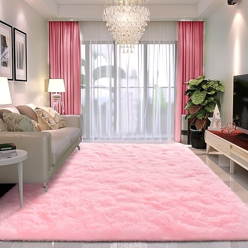 Awaytail Area Rugs for Living Room Bedroom 8x10, Pink Ultra Fluffy Shag Rug | Modern Soft Shaggy Rug Carpet Upgrade Non Slip Indoor Plush Rug for Bedroom Boy Girls Room Dorm Office Home Aesthetic Decor - color: Pink, size: 8' x 10' (Rectangular)