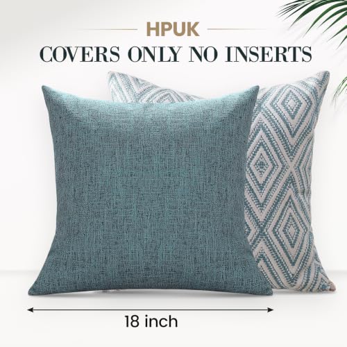 HPUK Throw Pillow Covers 18x18, Set of 4, Blue Textured Couch Pillow Covers | Polyester fabric, patterned and solid designs, hidden zippers, machine washable, for sofas and beds, inserts not included - color: Blue, size: 18" x 18" (Pack of 4)