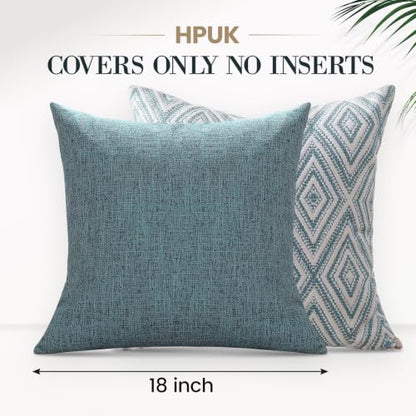 HPUK Throw Pillow Covers 18x18, Set of 4, Blue Textured Couch Pillow Covers | Polyester fabric, patterned and solid designs, hidden zippers, machine washable, for sofas and beds, inserts not included - color: Blue, size: 18" x 18" (Pack of 4)