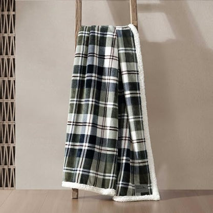 Eddie Bauer - Throw Blanket, Ultra-Soft Plush Bedding with Faux Shearling Reverse, Throw Blanket for Couch & Bed (Trailhead Plaid Green, 50" x 60") - color: Trailhead Plaid Green, size: 50" x 60"
