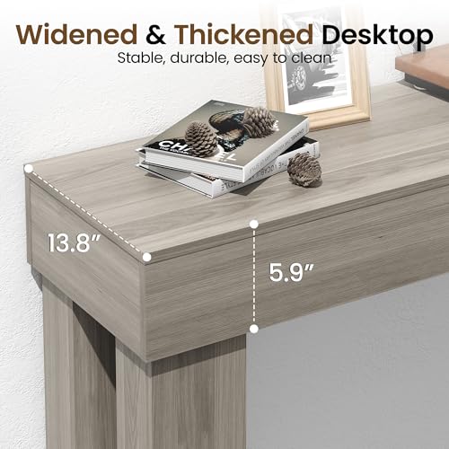 Apicizon 63" Long Console Table for Entryway with LED Light, Farmhouse Wooden Sofa Table Behind Couch, Narrow Entry Way Table for Living Room, Hallway, Entrance, Foyer, Grey - color: Grey