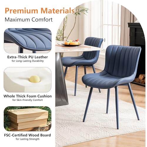YOUNUOKE Dining Chairs Set of 2 Mid-Century Modern Kitchen Chairs Navy Blue | Faux leather upholstered with Back, fits dining living waiting room guest reception. Waterproof easy to clean assemble, 300lb - color: All Navy Blue