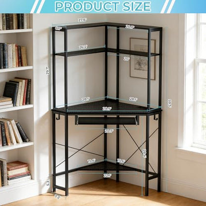 Corner Desk with Hutch and LED Light, Keyboard Tray, Carbon Black - color: Carbon Black