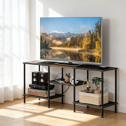 OYEAL Black Bedroom TV Stand with Power Outlets up to 50 inch TV, Small Entertainment Center Stand with Storage Modern Media TV Console Table for Living Room Bedroom - color: Black