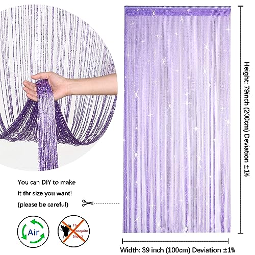 2 Pack 39 x 79 Inch Beaded Curtain String Door Curtains, Hippie Room Decor Beaded Curtains for Doorway, Closet Curtains, Room Divider Privacy Decor, Boho Home Decoration for Bedroom, Party, Purple | 39 x 79 Inch Boho Tassel Glitter Beaded Curtain for Door