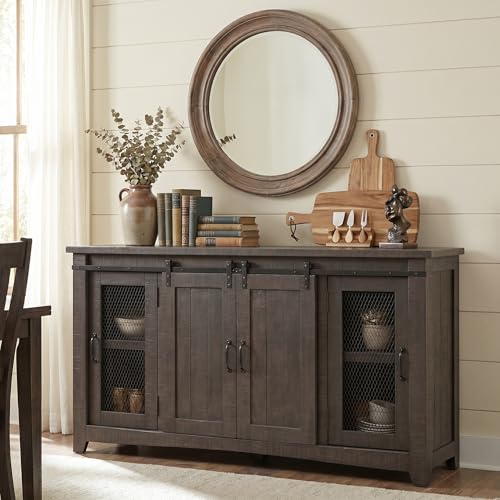 Martin Svensson Home Rustic 65" Wood Entertainment Center, Gray | Solid Pine, TV Stand, Sliding Doors, Adjustable Shelves & Cable Management, for TVs up to 70" - color: Grey
