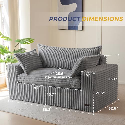 MAXYOYO Boneless Couch, 59-Inch Couch in a Box, Deep Loveseat | Foam-Filled Boneless Loveseat, Deep Seating for Two with No Assembly, Ideal for Living Rooms, Apartments, Dark Grey - color: Dark Grey