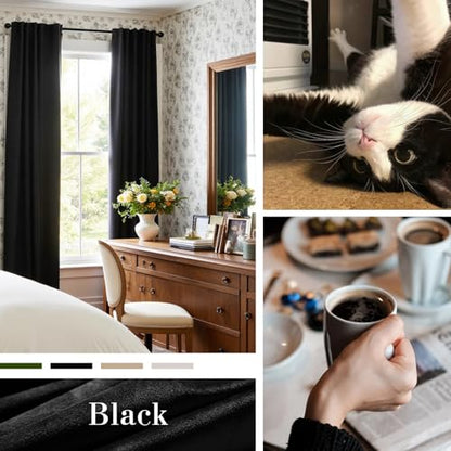 Blackout Black Velvet Curtains Rod Pocket 42×84 Inch 2 Panels | Soft Velvet, For Bedroom & Living Space, Light Shifting Texture, Elegant Drape, Classic - color: R | Black, size: 42"W x 84"L (Pack of 2)