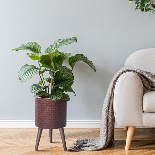 D'vine Dev Planter Pot with Wood Stand, 10 in, Espresso, 88-Z-B-6 | Mid-Century Modern Style, Elevated Plant Display, Drainage Hole and Plug, Functional & Stylish, Modern Indoor Planter - color: Espresso, size: Medium
