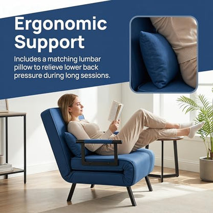 5 in 1 Convertible Bed Sleeper Chair, Chair Bed for Adults with 5 Adjustable Backrest, Folding Chaise Lounge Couch with Pillow, Comfortable for Living Room Bedroom Apartment Office, Blue - color: B-blue-1w