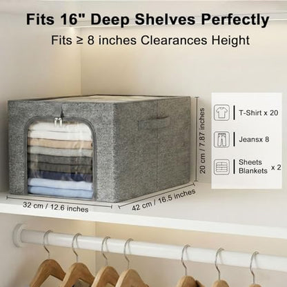 GoMaihe Baby Clothes Storage Bins with Metal Frame 27L 6-Pack Grey | Kids Toddler Child Clothing & Towels Small Items, Closet Top Shelf Boxes, Collapse-Proof Stackable, Clear Window Dual Access - color: Gray, size: 27L