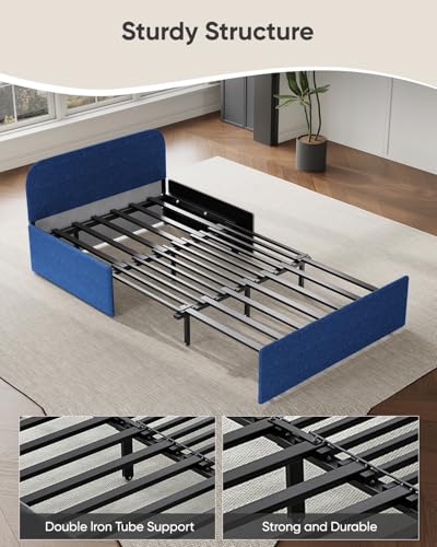 43.3" Twin Size Pull Out Sofa Bed，3-in-1 Linen Convertible Sleeper Sofa Bed,Loveseat Pullout Bed with Pillows and Tri-fold Mattress for Small Space/Bedroom,Dark Blue - color: Dark Blue, size: Twin